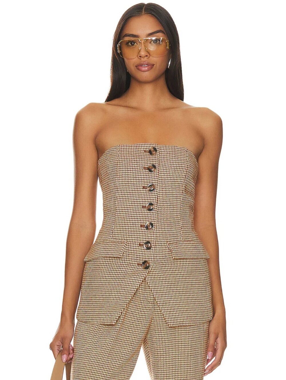 Favorite Daughter Phoebe Bustier Toffee Houndstooth Strapless Top Sz 4 NWT